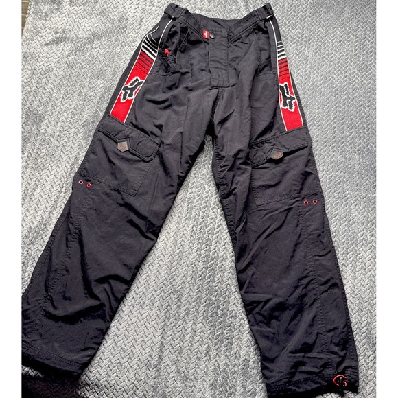 VTG Fox Racing Pants Men's 32 Black Red Cargo Moto BMX MX Freestyle Y2K Baggy - Picture 1 of 13